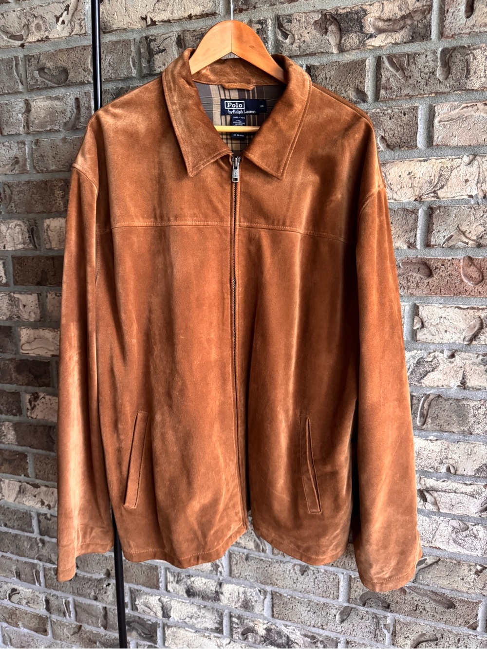 Polo Ralph Lauren Suede Leather Jacket Brown Full Zip Plaid Lined Men’s XXL